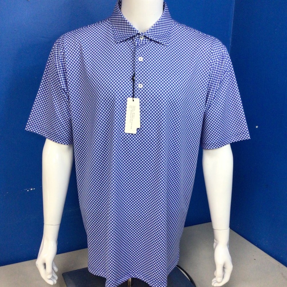 NWT Turtleson Diagonal Gingham Performance Polo BLUES Size L